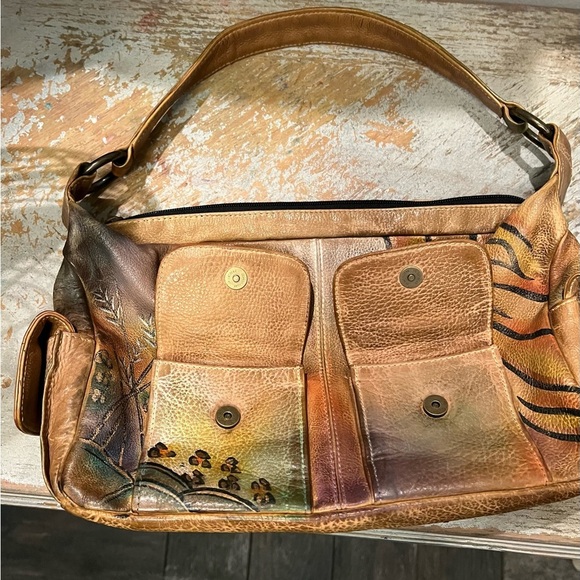 Anuschka Leather Print Artistic Hand painted Shoulder Bag - Picture 11 of 12